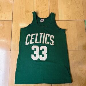 80s Logo 7 Boston Celtics Larry Bird 33 Tank Top Green Boys Medium Made in USA